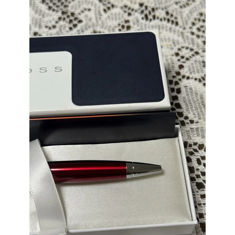 CROSS APOGEE Red lacquer/Silver Twisted Ballpoint Pen wz/Box&Manual Discontinued